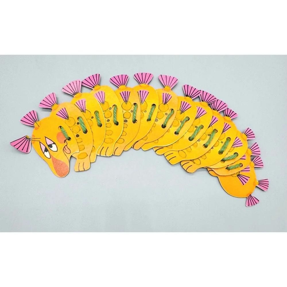 Whitman Funny Fuzzies Sewing Cards Vintage 1968 Flocked Lacing‎ Toy Multi Color